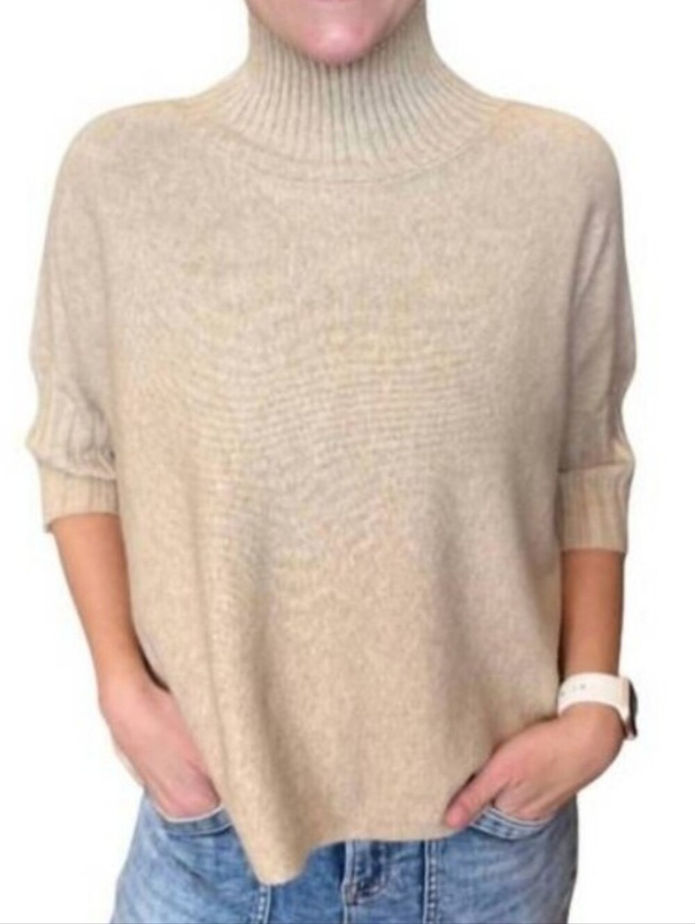 Yolly Italy Beige Turtleneck Mock Luxury Sweater L/XL